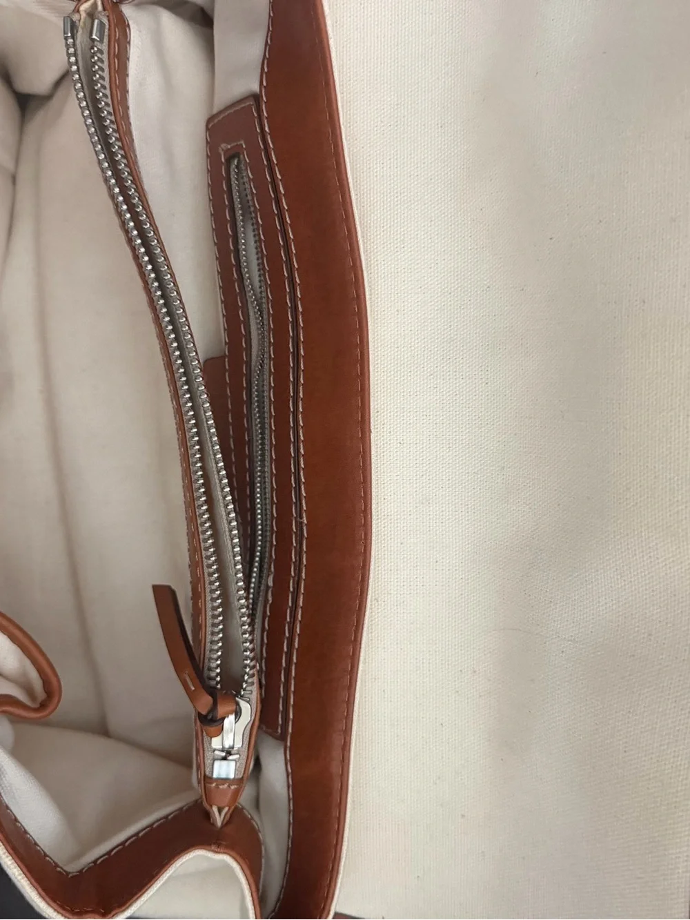 Michael Kors Cream Canvas Satchel with Brown Leather Trim